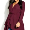 City Chic Wine Red Longline Wrap Top