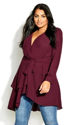 City Chic Wine Red Longline Wrap Top
