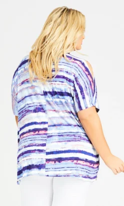 Avenue Purple Tie Dye Print Pleat Front Top -Bold Fit Store 204138BLUPNKST 3