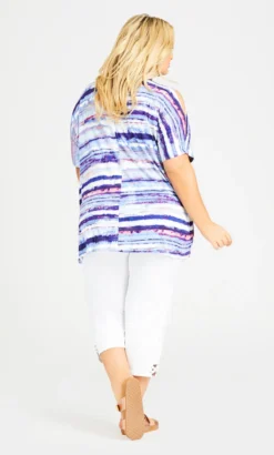 Avenue Purple Tie Dye Print Pleat Front Top -Bold Fit Store 204138BLUPNKST 4