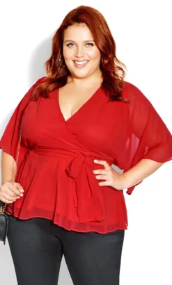 City Chic Red Elegant Wrap Top