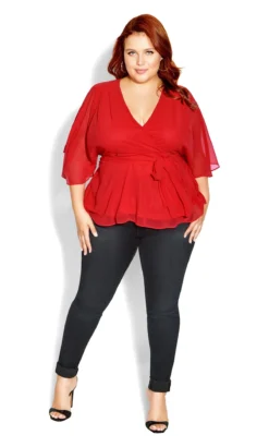 City Chic Red Elegant Wrap Top -Bold Fit Store 204370LOVERED 3