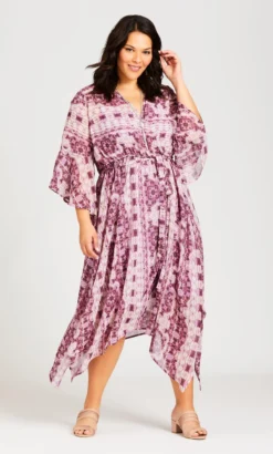 Avenue Pink Tile Print Hanky Hem Dress