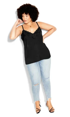 City Chic Black Lace Neckline Vest Top