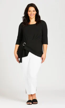 Avenue Black Silver Ring Detail Wrap Top