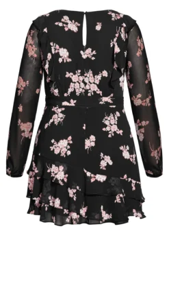 City Chic Black Floral Print Frill Wrap Dress -Bold Fit Store 205349BUDDINGROMANCE 4