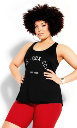 City Chic CCX Blue Logo Print Active Vest Top -Bold Fit Store 205507BLACK 3