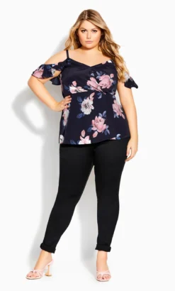 City Chic Navy Floral Bardot Top