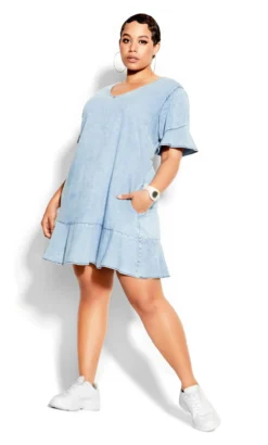 City Chic CCX Light Blue Denim Frill Dress