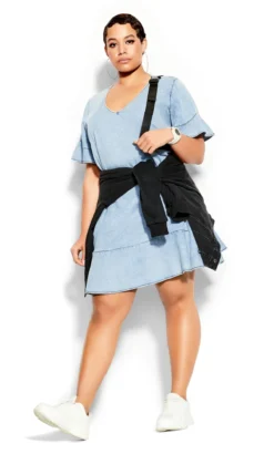 City Chic CCX Light Blue Denim Frill Dress -Bold Fit Store 205571LIGHTDENIM 3
