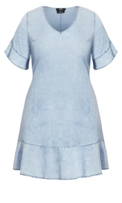 City Chic CCX Light Blue Denim Frill Dress -Bold Fit Store 205571LIGHTDENIM 4