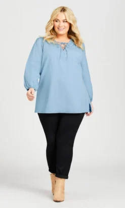 Avenue Aveology Blue Long Sleeve Gyspsy Top