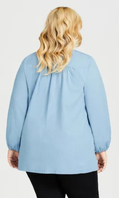 Avenue Aveology Blue Long Sleeve Gyspsy Top -Bold Fit Store 205794CHAMBRAY 113