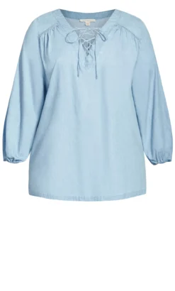 Avenue Aveology Blue Long Sleeve Gyspsy Top -Bold Fit Store 205794CHAMBRAY 116