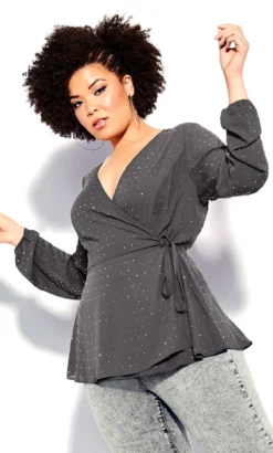 City Chic Grey Bling Flirt Top -Bold Fit Store 205821NIGHTSKY 4