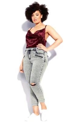 City Chic Burgundy Red Crushed Velvet Cowl Neck Vest Top -Bold Fit Store 205830RUBY 4