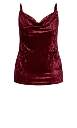City Chic Burgundy Red Crushed Velvet Cowl Neck Vest Top -Bold Fit Store 205830RUBY 5