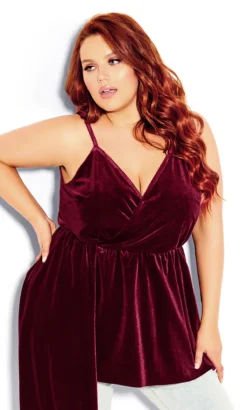 City Chic Red Velvet Sash Wrap Top