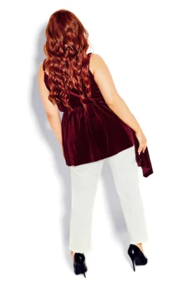 City Chic Red Velvet Sash Wrap Top -Bold Fit Store 205845RUBY 3