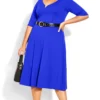 City Chic Cobalt Blue Elbow Sleeve Midi Dress