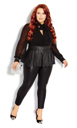 City Chic Black Sparkle Peplum Top