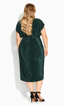 City Chic Forest Green Plisse Shift Dress -Bold Fit Store 205873SEAGREEN 2