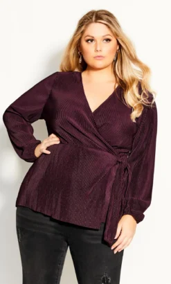 City Chic Purple Plisse Wrap Top
