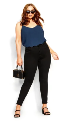 City Chic Navy Pleated Swing Top