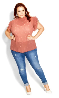 City Chic Pink Pleated Frill Blouse -Bold Fit Store 206255CINNAMONSPOT 3