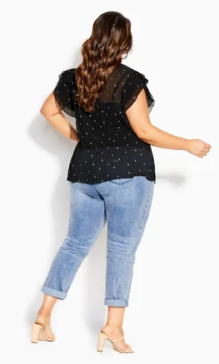 City Chic Black Polka Dot Print Frill Sleeve Top -Bold Fit Store 206255POLKADOT 3