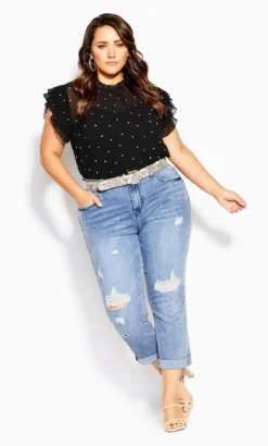 City Chic Black Polka Dot Print Frill Sleeve Top -Bold Fit Store 206255POLKADOT 4