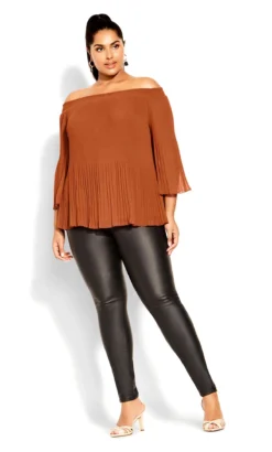 City Chic Orange Pleated Off Shoulder Top