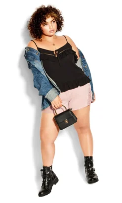 City Chic CCX Black Sweetly Ruffled Top