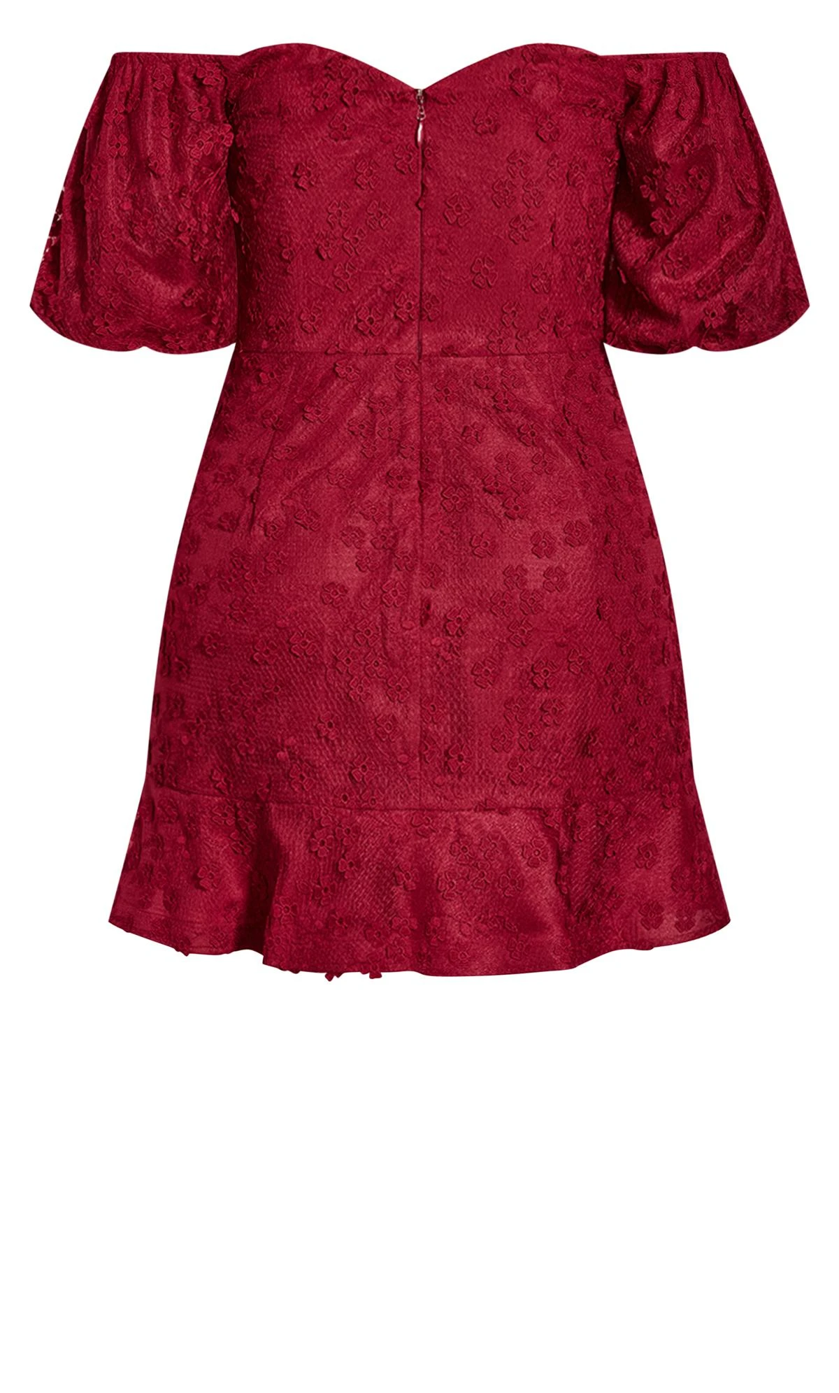 City Chic Red Embroidered Puff Sleeve Midi Dress 4 City Chic Red Embroidered Puff Sleeve Midi Dress - Image 4