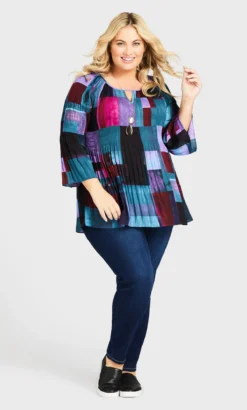 Avenue Blue Multi Block Peplum Top