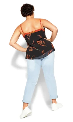 City Chic Black & Orange Floral Cami Vest Top 8 City Chic Black & Orange Floral Cami Vest Top -Bold Fit Store 208623BLKTURNINGLEAVES 3