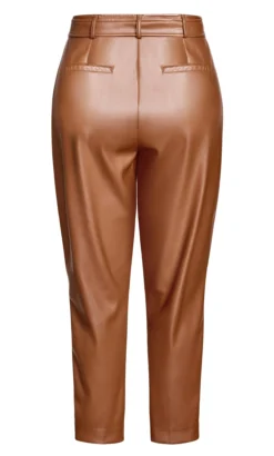 City Chic Brown Faux Leather Belted Staight Leg Trousers -Bold Fit Store 208686COGNAC 5