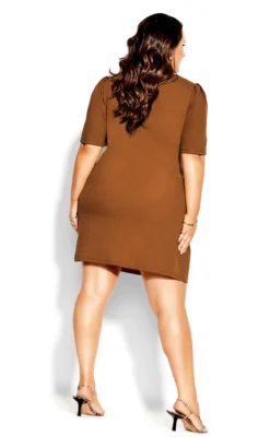 City Chic Brown Tie Point Dress -Bold Fit Store 208692FUDGE 3