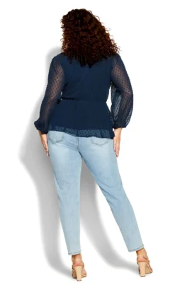 City Chic Navy Dobby Long Sleeve Wrap Top -Bold Fit Store 208969NAVY 4