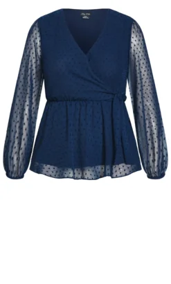 City Chic Navy Dobby Long Sleeve Wrap Top -Bold Fit Store 208969NAVY 5