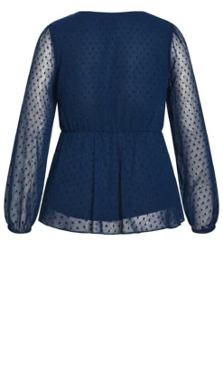 City Chic Navy Dobby Long Sleeve Wrap Top -Bold Fit Store 208969NAVY 6