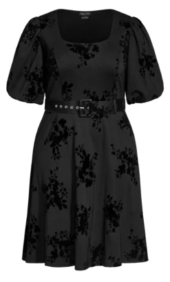 City Chic Black Floral Belted Skater Dress -Bold Fit Store 208985BLACK 3
