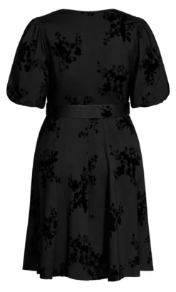City Chic Black Floral Belted Skater Dress -Bold Fit Store 208985BLACK 4