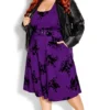 City Chic Purple Floral Belted Skater Dress