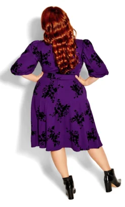 City Chic Purple Floral Belted Skater Dress -Bold Fit Store 208985PETUNIA 3