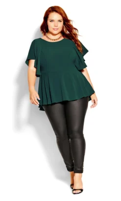 City Chic Forest Green Peplum Oversized Frill Top -Bold Fit Store 209274JADE 3