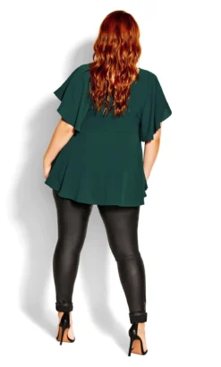 City Chic Forest Green Peplum Oversized Frill Top -Bold Fit Store 209274JADE 5