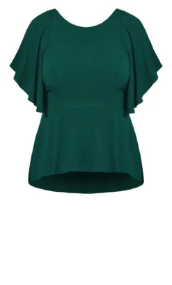 City Chic Forest Green Peplum Oversized Frill Top -Bold Fit Store 209274JADE 6
