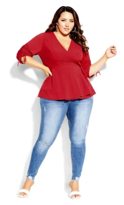 City Chic Red Peplum Wrap Top