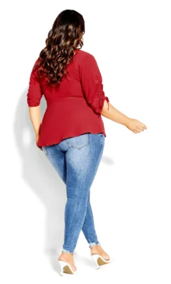 City Chic Red Peplum Wrap Top -Bold Fit Store 209277RASPBERRY 3